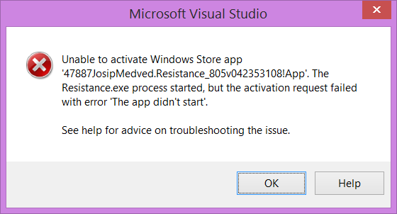 unable to activate windows store app