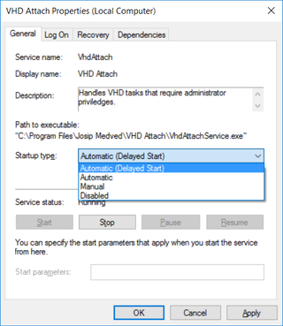 VHD Attach - Startup type - Automatic (delayed start)